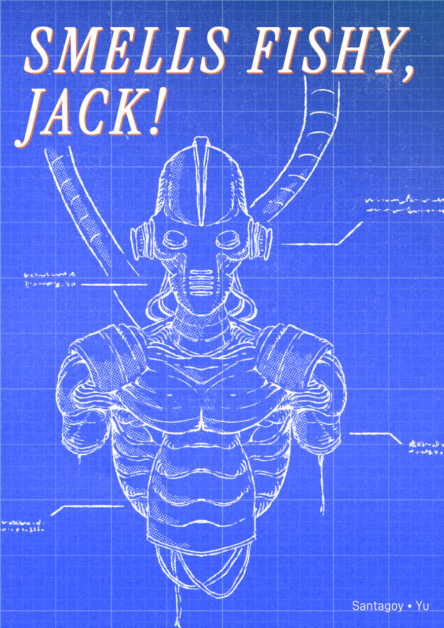 The cover of Smells Fishy, Jack! a zany post-apocalyptic adventure