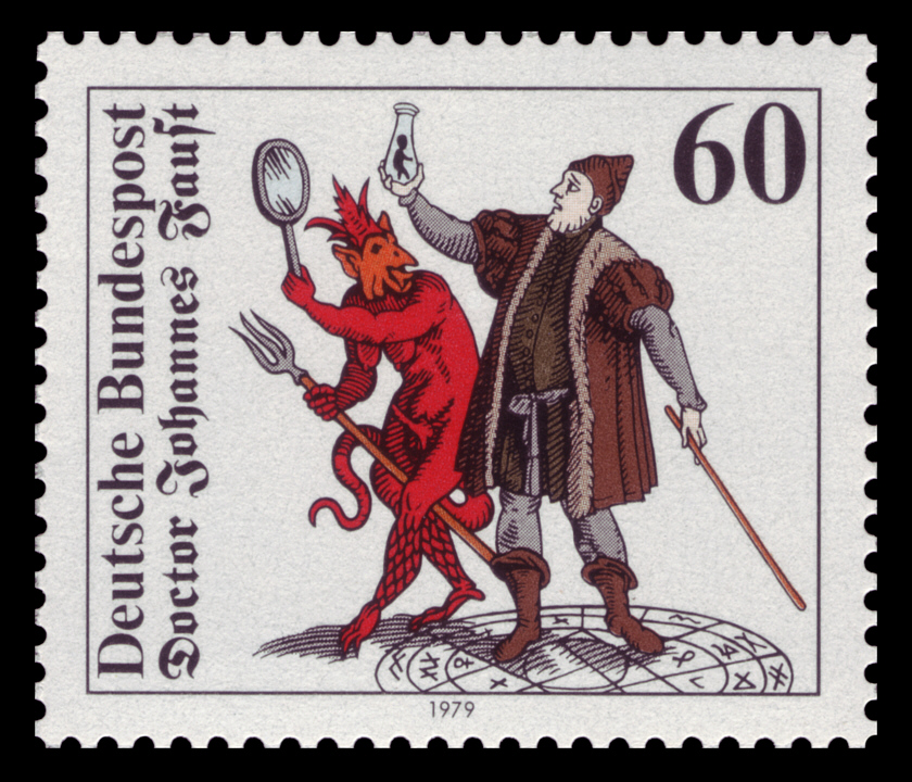 stamp of Faust dealing with mephisto